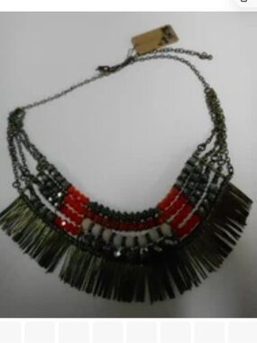 Gen 3 grace coral Beaded Fringe Statement Necklace - Red and Olive new